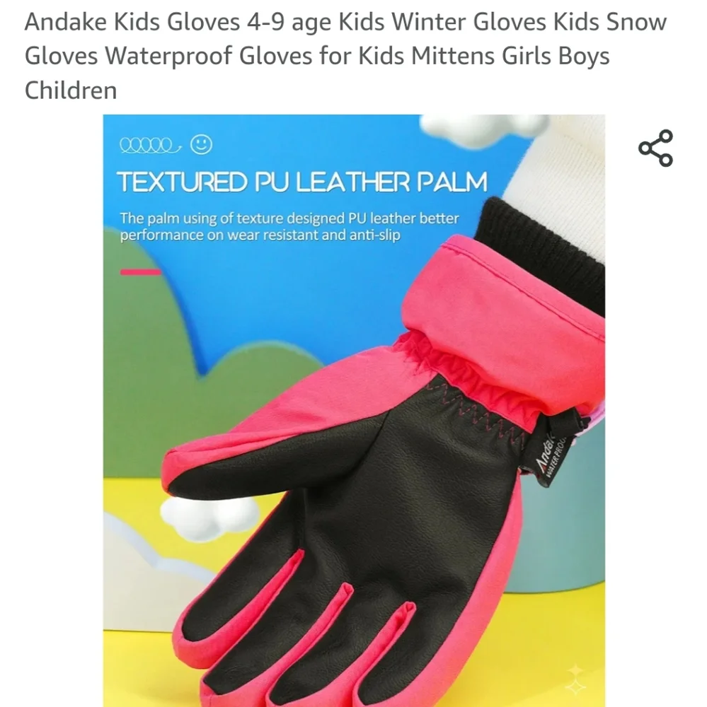 Double Waterproof gloves for snow for age 7-9 pink adjustable velcro  Wr…